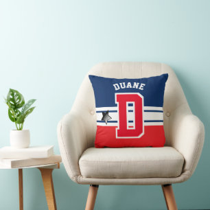 Dark Blue and Red Sport Letter Throw Pillow