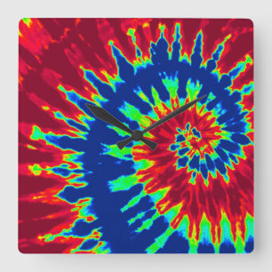 Dark Blue and Red Tie Dye Clock
