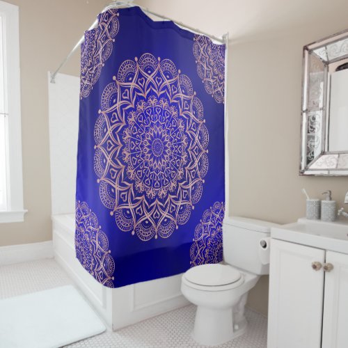 Dark Blue and Rose Gold Elegant Shower Curtain