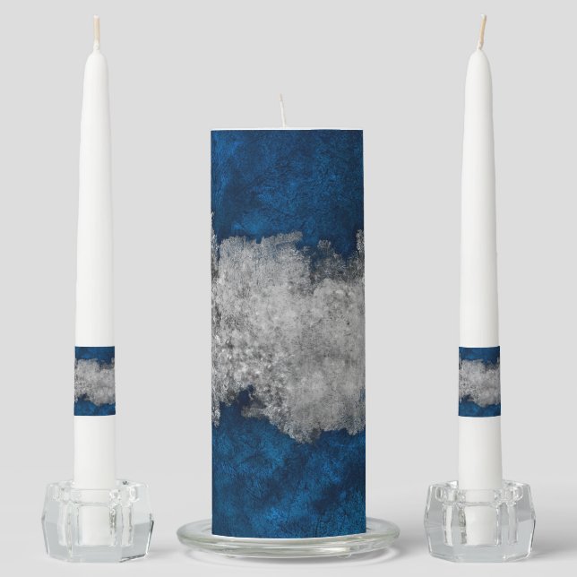 Dark Blue and Silver Abstract N2 Unity Candle Set (Front)