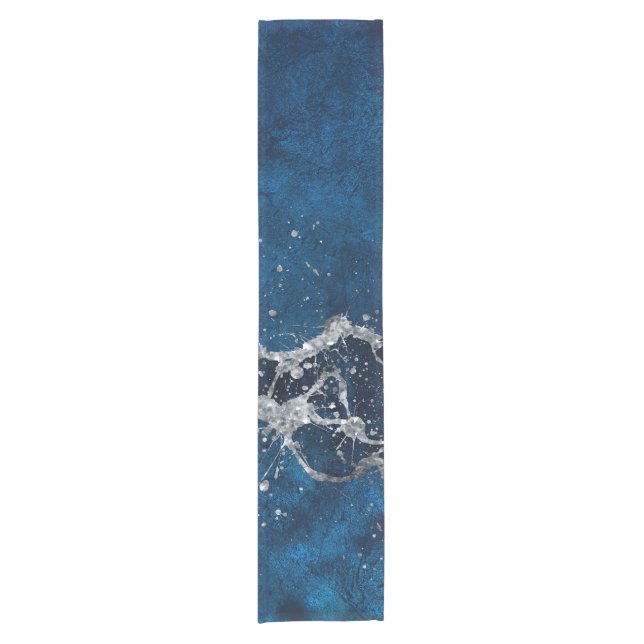 Dark Blue and Silver Abstract N3 Short Table Runner (Front)