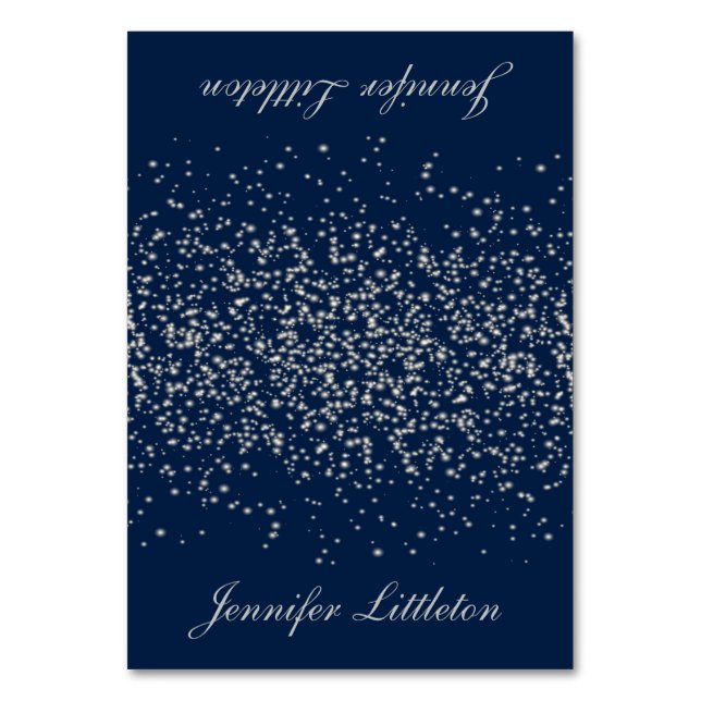 Dark Blue and Silver Confetti | Place Cards (Front)