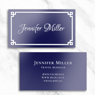 Dark Blue and Silver Greek Key Minimalist Foil Business Cards