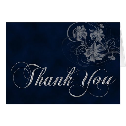 Dark blue and silver thank you card | Zazzle