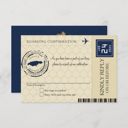 Dark Blue and Tan Jamaica RSVP Boarding Pass