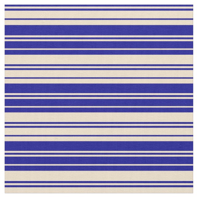 Dark Blue and Tan Lined Pattern Fabric (Close Up)