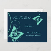 Dark Blue and Teal Butterfly Save The Date Announcement Postcard (Front/Back)