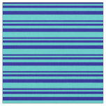 [ Thumbnail: Dark Blue and Turquoise Colored Lined Pattern Fabric ]