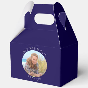 Dark Blue and White 40 & Fabulous Photo Favor Boxes