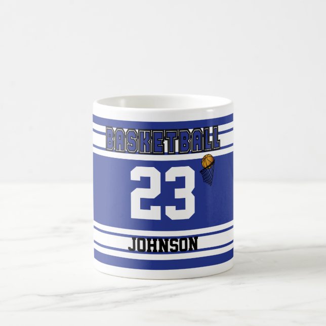 Dark Blue and White Basketball Jersey Coffee Mug (Center)