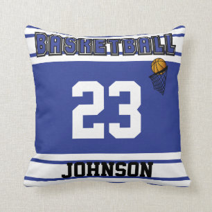 Dark Blue and White Basketball Throw Pillow