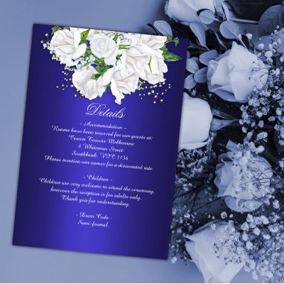 Dark Blue and White Bridal Roses Wedding Details