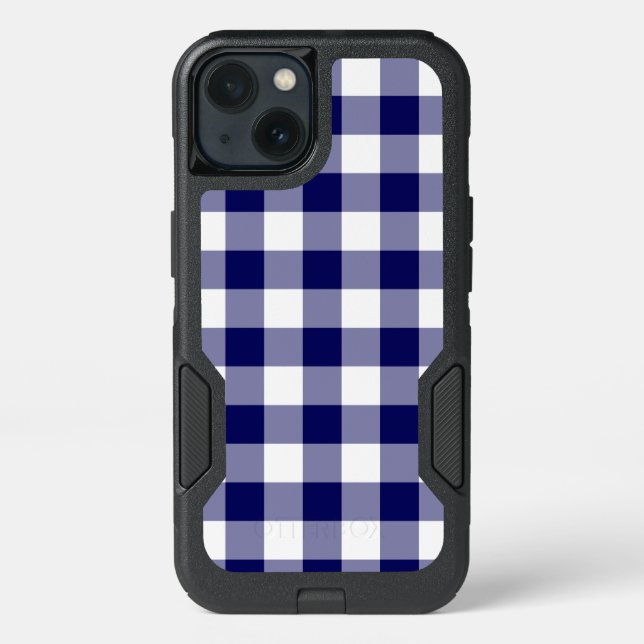 Dark Blue and White Buffalo Plaid Otterbox iPhone Case (Back)