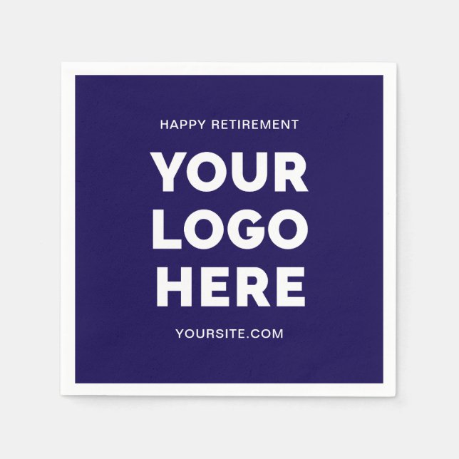 Dark Blue and White Business Logo Happy Retirement Napkins (Front)