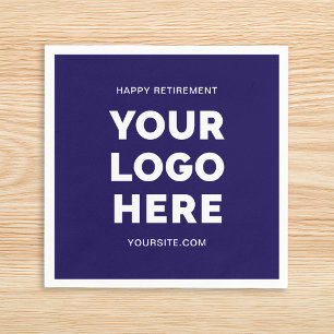 Dark Blue and White Business Logo Happy Retirement Napkins