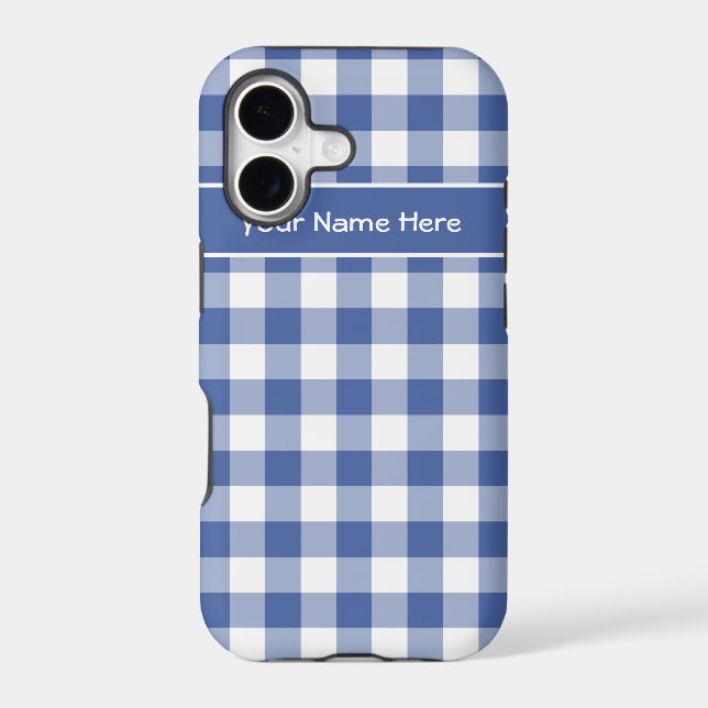 Dark Blue and White Check Gingham Pattern Iphone Case (Back)