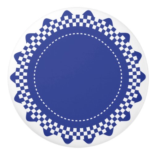 Dark Blue and White Checkered Scallop Ceramic Knob
