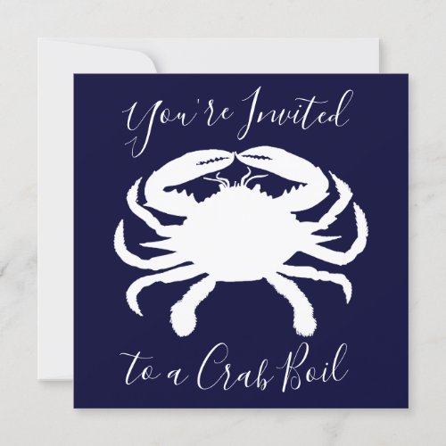 Dark Blue and White Crab Boil Birthday Invitation