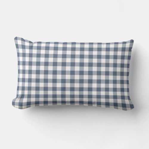 Dark Blue and White Gingham Pattern Lumbar Pillow