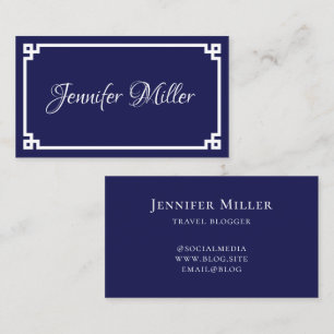 Dark Blue and White Greek Key Minimalist Business Card