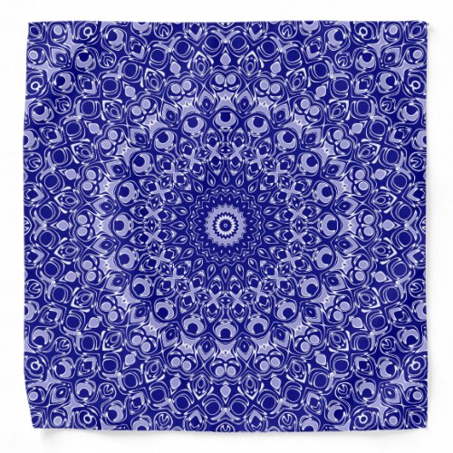 Dark Blue and White Mandala Design Kaleidoscope Bandana