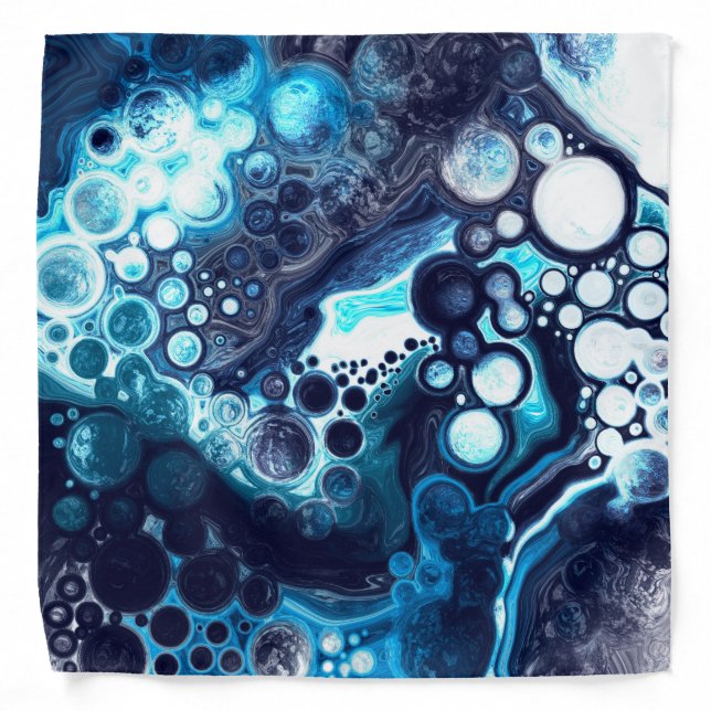Dark Blue and White Marble Fluid Art  Bandana (Front)