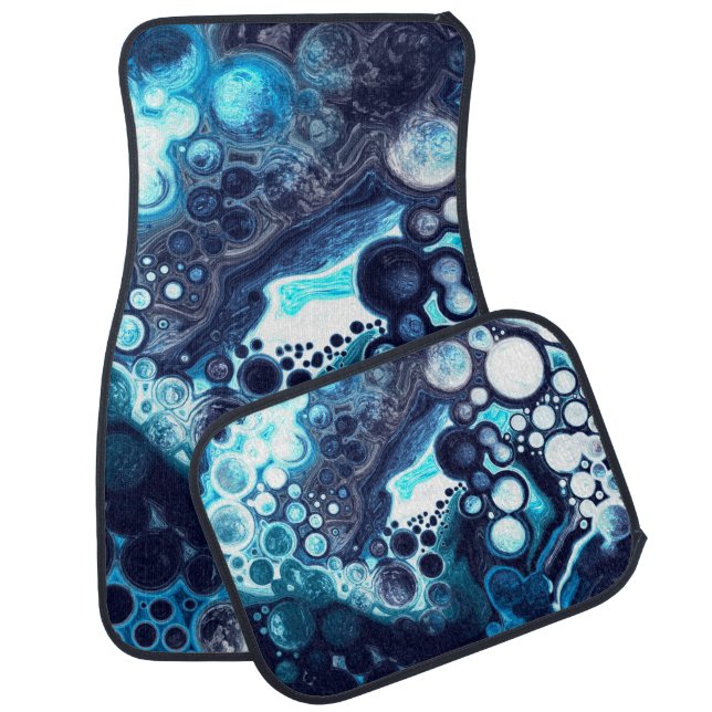 Dark Blue and White Marble Fluid Art Car Floor Mat (Set)