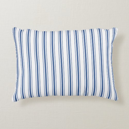 Dark Blue and White Mattress Ticking Narrow Stripe Decorative Pillow