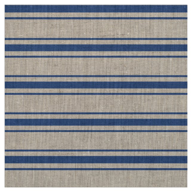 Dark Blue and White Mattress Ticking Narrow Stripe Fabric (Swatch)