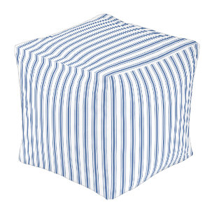 Dark Blue and White Mattress Ticking Narrow Stripe Pouf