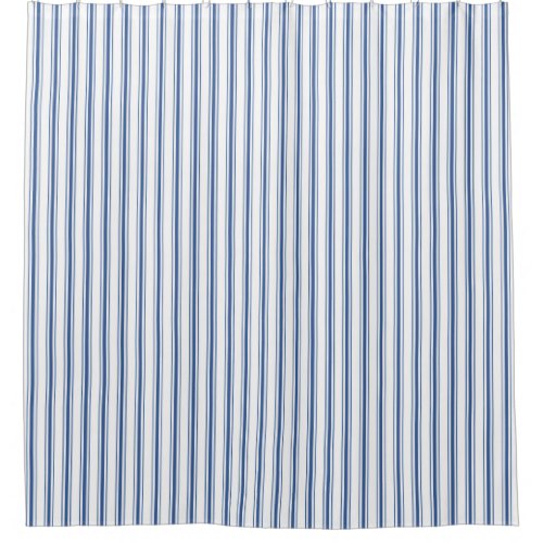 Dark Blue and White Mattress Ticking Narrow Stripe Shower Curtain