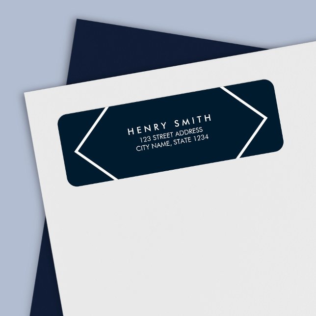 Dark Blue and White Minimalist Geometric Address Label (Creator Uploaded)