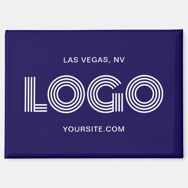 Dark Blue and White Modern Rectangular Logo Magnet (Front)