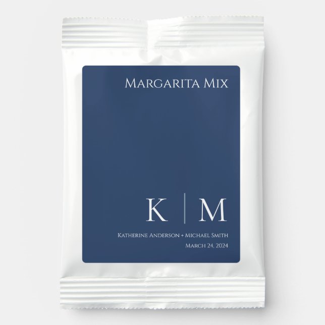 Dark Blue and White-Monogram-Wedding- Margarita Drink Mix (Front)