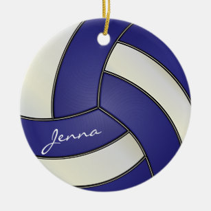 Dark Blue and White Personalize Volleyball Ceramic Ornament