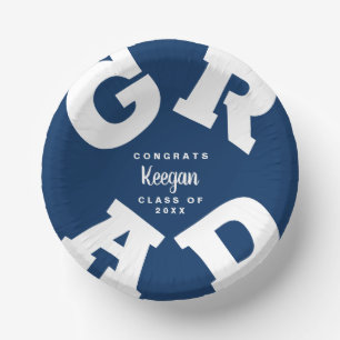 Dark Blue and White Personalized Graduation Paper Bowls