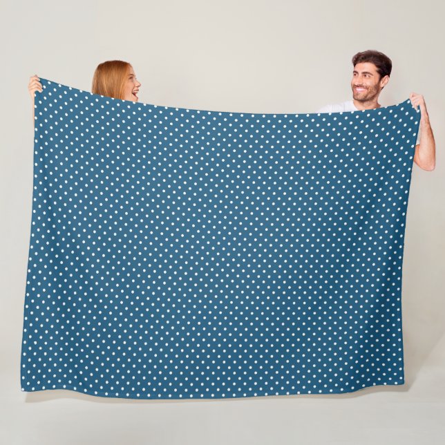 Dark Blue and White Polka Dot Pattern Fleece Blanket (In Situ)