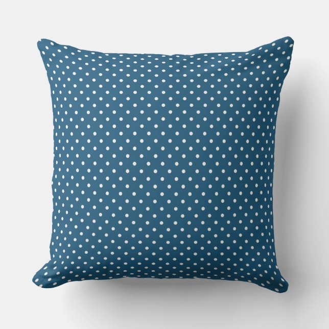 Dark Blue and White Polka Dot Pattern Throw Pillow (Front)