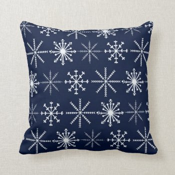 Dark Blue And White Snowflakes Pillow by BellaMommyDesigns at Zazzle