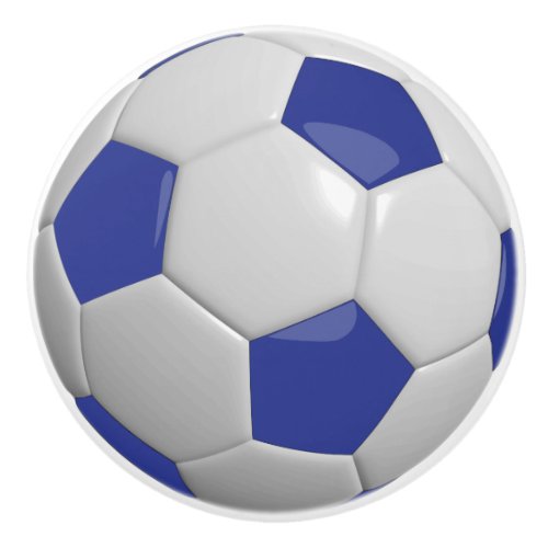 Dark Blue and White Soccer Ball Ceramic Knob