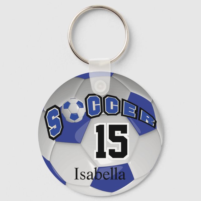 Dark Blue and White Soccer Ball Keychain (Front)
