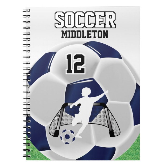 Dark Blue and White Soccer Ball Notebook (Front)