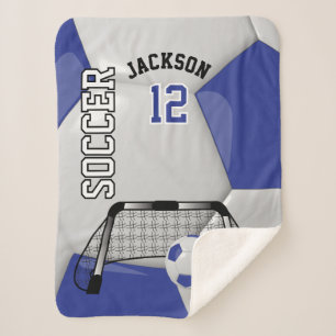 Dark Blue and White Soccer Ball with DIY Text Sherpa Blanket