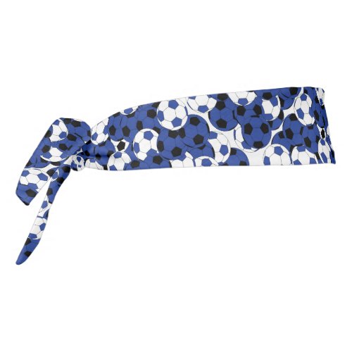 Dark Blue and White Soccer Balls Tie Headband