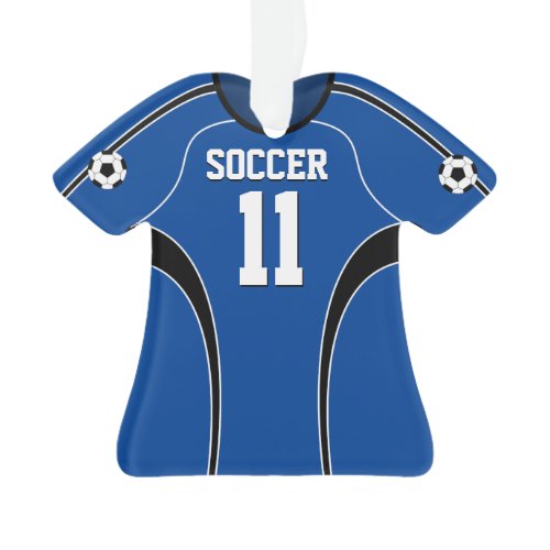 Dark Blue and White Soccer Jersey Ornament