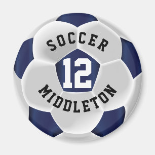 Dark Blue and White Soccer Sport Ball Magnet