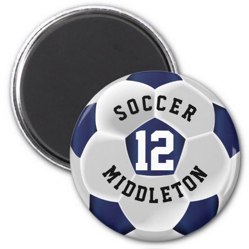 Dark Blue and White Soccer Sport Ball Magnet