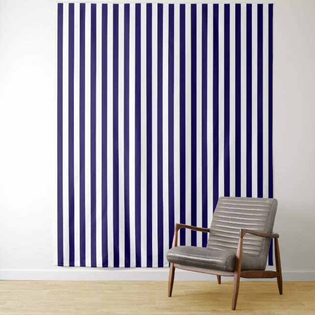 Dark Blue and White Stripe Decorative Tapestry (In Situ)