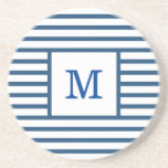 Dark Blue and White Stripes Custom Monogram Coaster<br><div class="desc">Get a cute simple modern dark blue and white stripped coaster with your custom monogram name or initials,  to your cozy home or office! Made with sandstone. Customize it with your favorite font and color to make it your one and only happy coaster!</div>