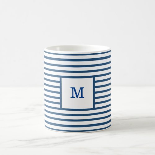 Dark Blue and White Stripes Custom Monogram Coffee Mug